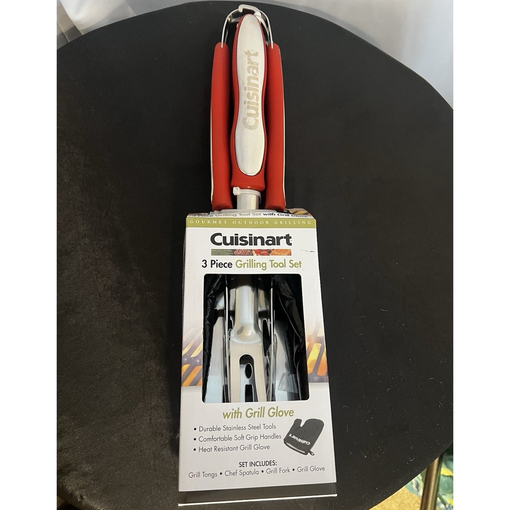 Cuisinart 3 Piece Grilling Tool Set with Glove CGS-134 Stainless Steel NEW